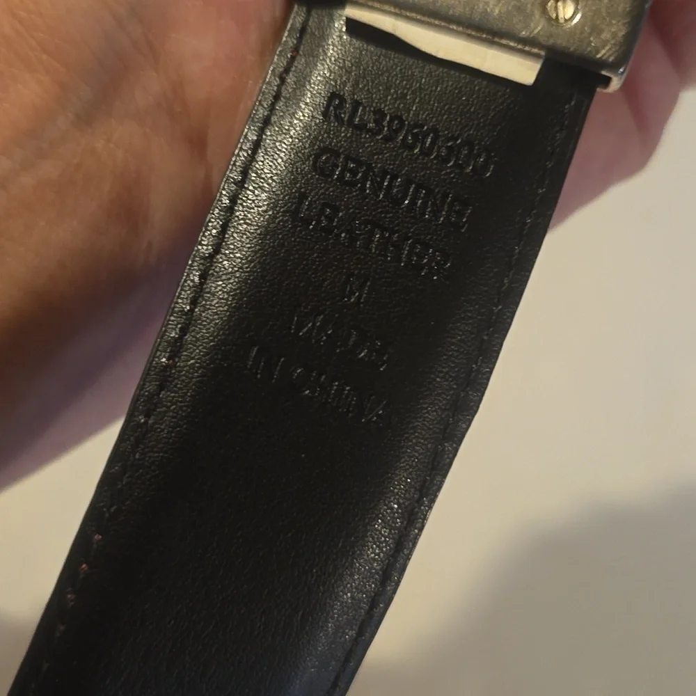 Mens Reddish Brown Leather Belt Reversible Silver Buckle Sz.M/L